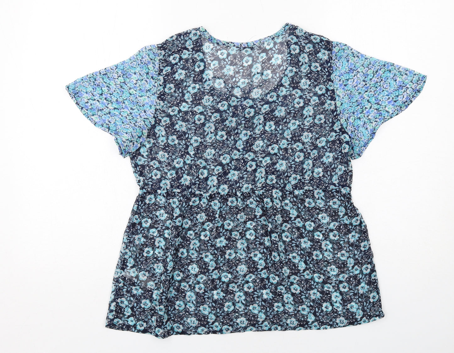 BHS Womens Blue Floral Polyester Basic Blouse Size 8 Round Neck