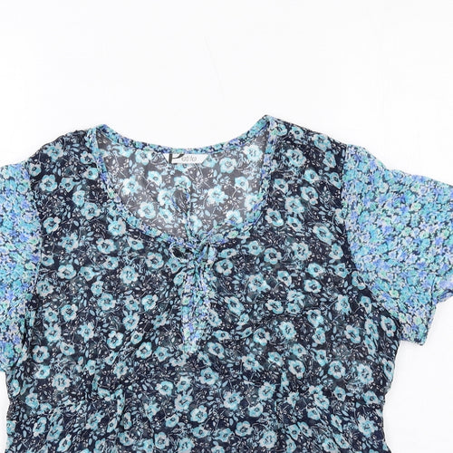 BHS Womens Blue Floral Polyester Basic Blouse Size 8 Round Neck