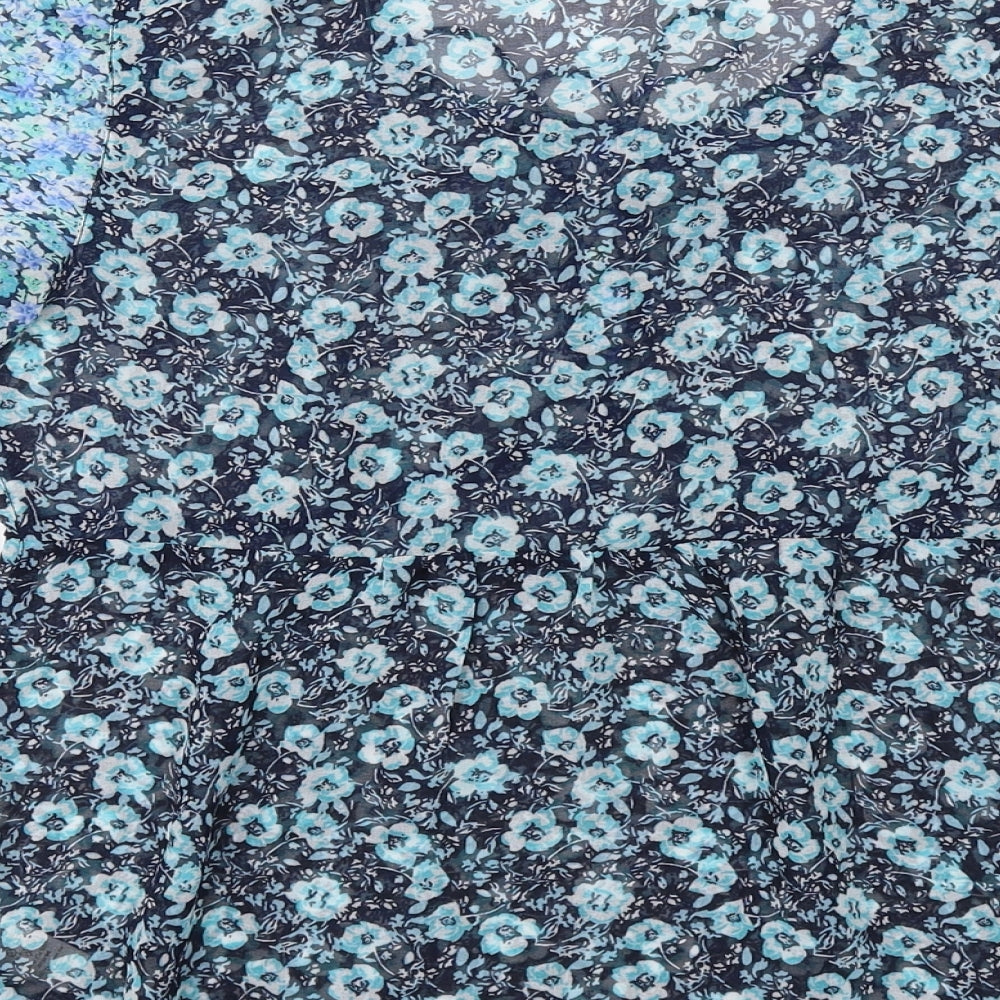 BHS Womens Blue Floral Polyester Basic Blouse Size 8 Round Neck