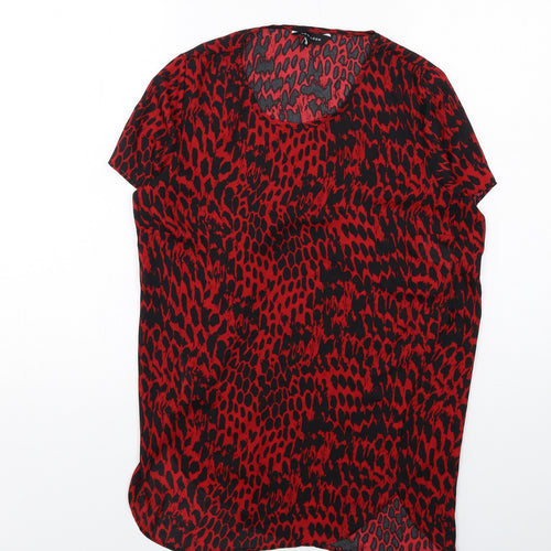 New Look Womens Red Geometric Polyester Basic Blouse Size 10 Round Neck