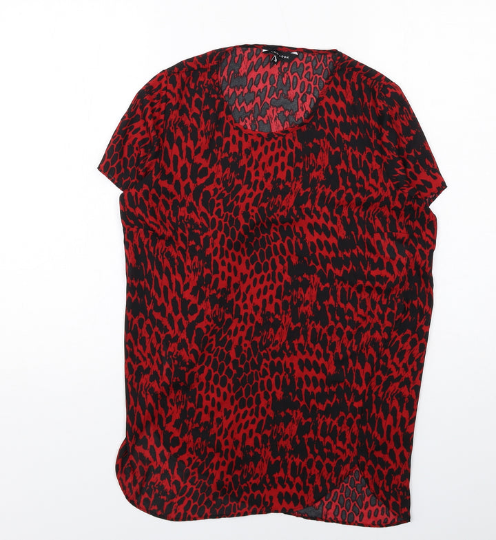 New Look Womens Red Geometric Polyester Basic Blouse Size 10 Round Neck