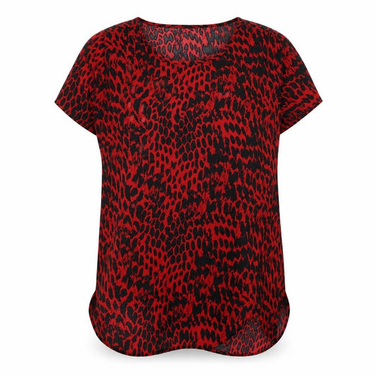 Front view of New Look women’s red geometric polyester basic blouse, size UK 10, round neck