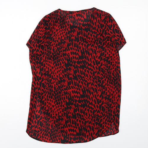 New Look Womens Red Geometric Polyester Basic Blouse Size 10 Round Neck