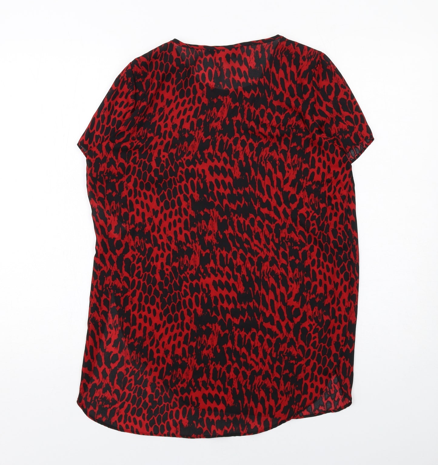 New Look Womens Red Geometric Polyester Basic Blouse Size 10 Round Neck