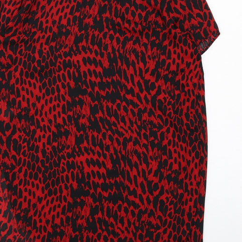 New Look Womens Red Geometric Polyester Basic Blouse Size 10 Round Neck