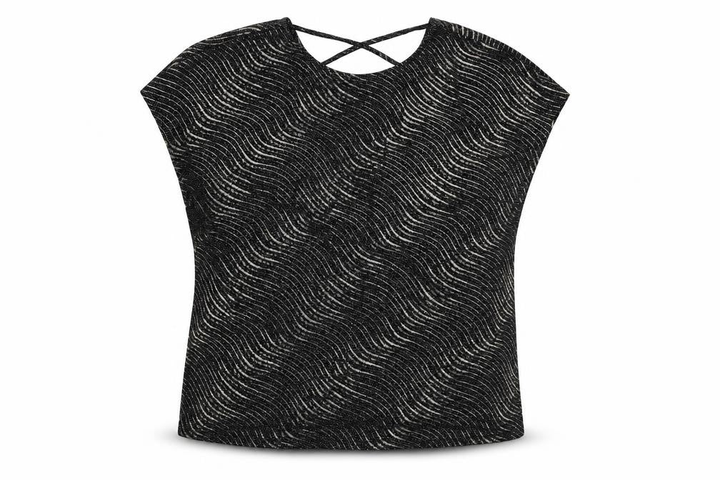 Klass Womens Black Geometric Polyamide Basic Blouse Size XL Round Neck