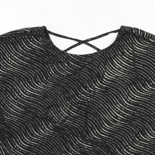 Klass Womens Black Geometric Polyamide Basic Blouse Size XL Round Neck