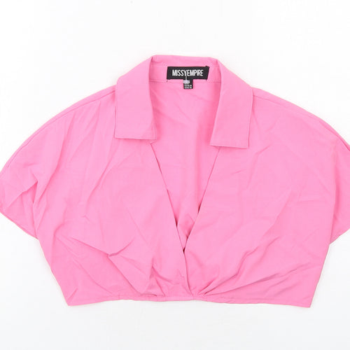Missy Empire Womens Pink Polyester Cropped Blouse Size 10 Collared