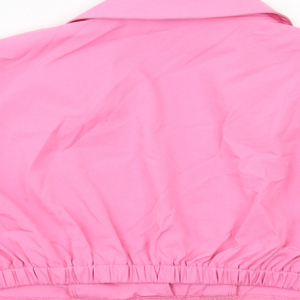 Missy Empire Womens Pink Polyester Cropped Blouse Size 10 Collared