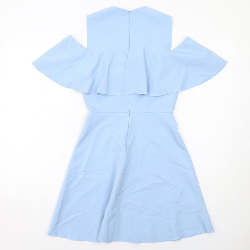 Zara Womens Blue Polyester Skater Dress Size XS Round Neck Zip - Cold Shoulder