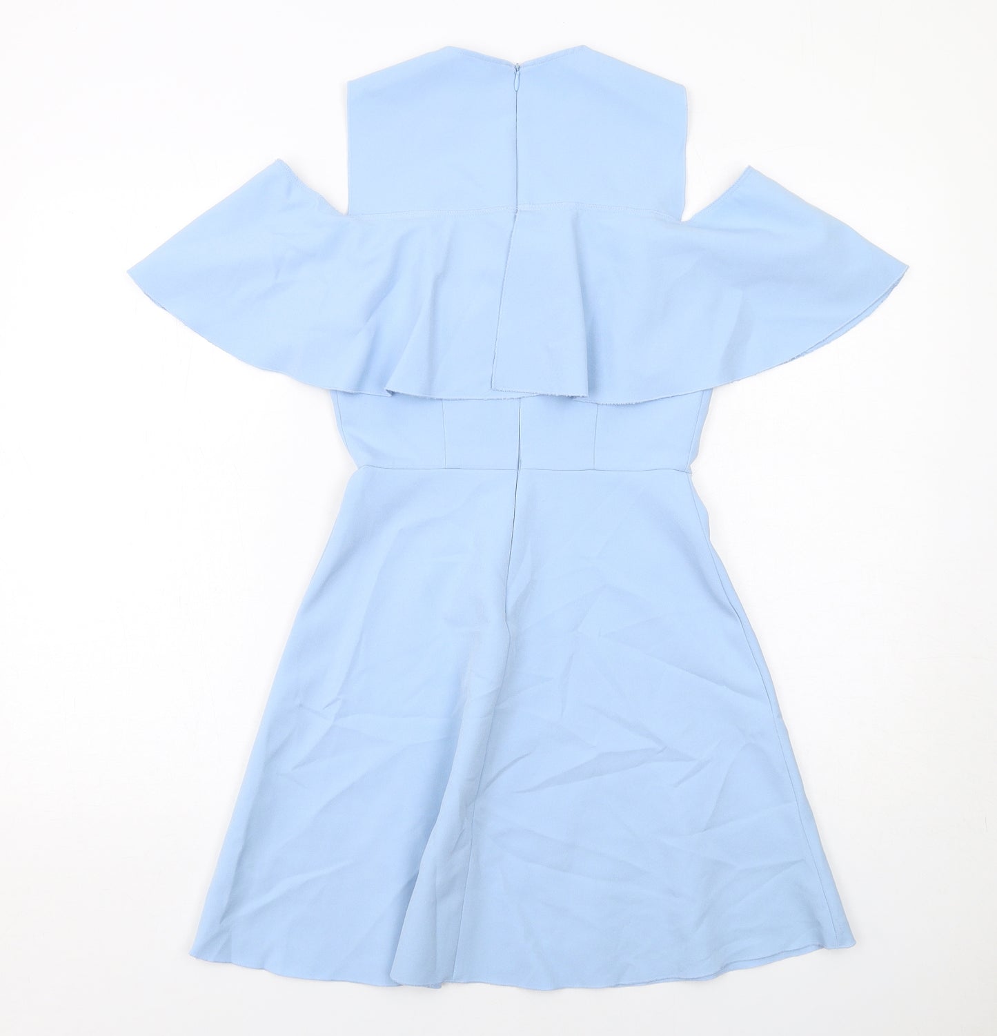 Zara Womens Blue Polyester Skater Dress Size XS Round Neck Zip - Cold Shoulder