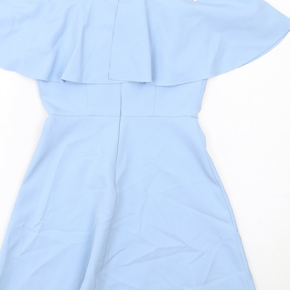 Zara Womens Blue Polyester Skater Dress Size XS Round Neck Zip - Cold Shoulder