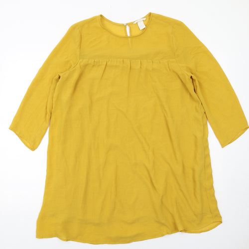 H&M Womens Yellow Polyester A-Line Size 12 Round Neck Button