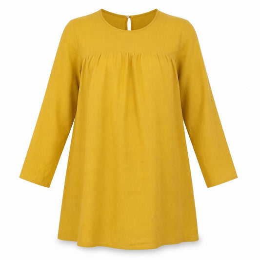 Front view of H&M women’s yellow polyester a-line, size UK 12, round neck button
