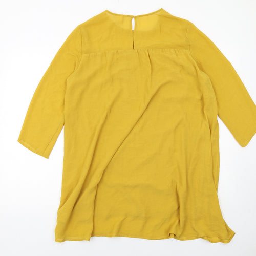 H&M Womens Yellow Polyester A-Line Size 12 Round Neck Button