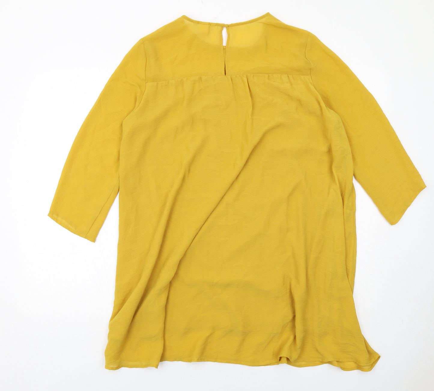 H&M Womens Yellow Polyester A-Line Size 12 Round Neck Button