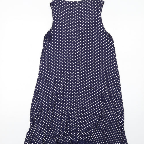Marks and Spencer Womens Blue Polka Dot Viscose A-Line Size 12 V-Neck Pullover