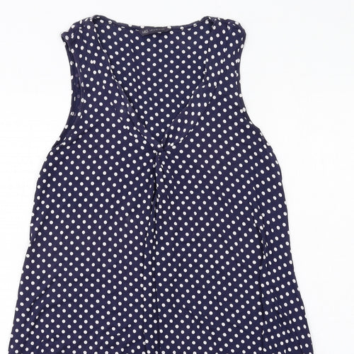 Marks and Spencer Womens Blue Polka Dot Viscose A-Line Size 12 V-Neck Pullover