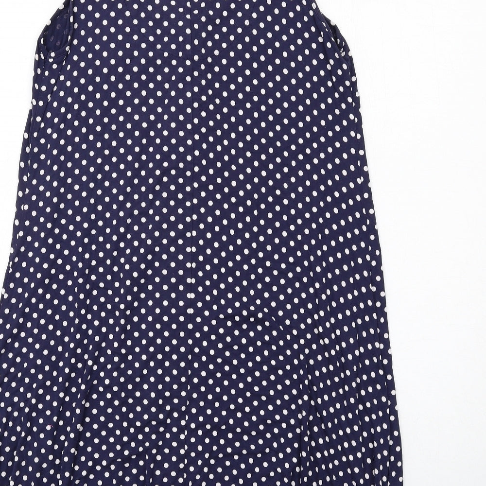 Marks and Spencer Womens Blue Polka Dot Viscose A-Line Size 12 V-Neck Pullover