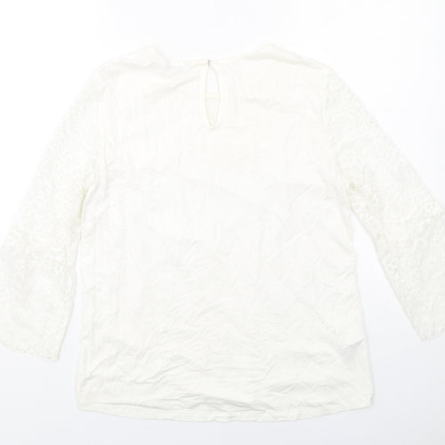 NEXT Womens White Viscose Basic Blouse Size 12 Round Neck - Lace Details