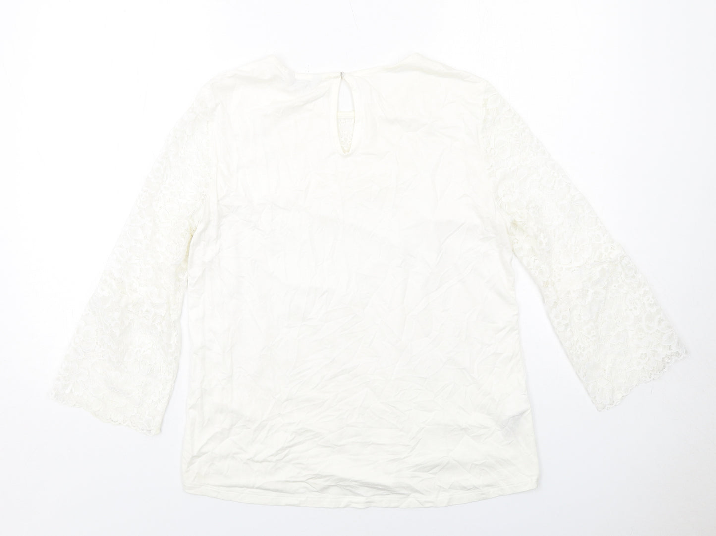 NEXT Womens White Viscose Basic Blouse Size 12 Round Neck - Lace Details