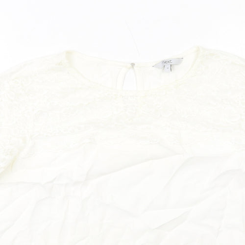 NEXT Womens White Viscose Basic Blouse Size 12 Round Neck - Lace Details