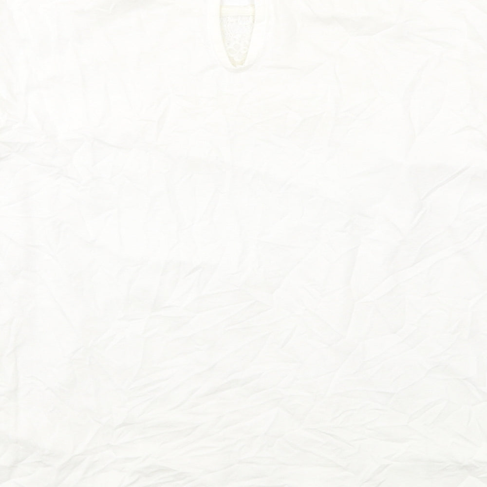 NEXT Womens White Viscose Basic Blouse Size 12 Round Neck - Lace Details