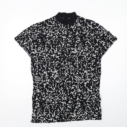 Cheap Monday Mens Black Geometric Cotton T-Shirt Size M Mock Neck