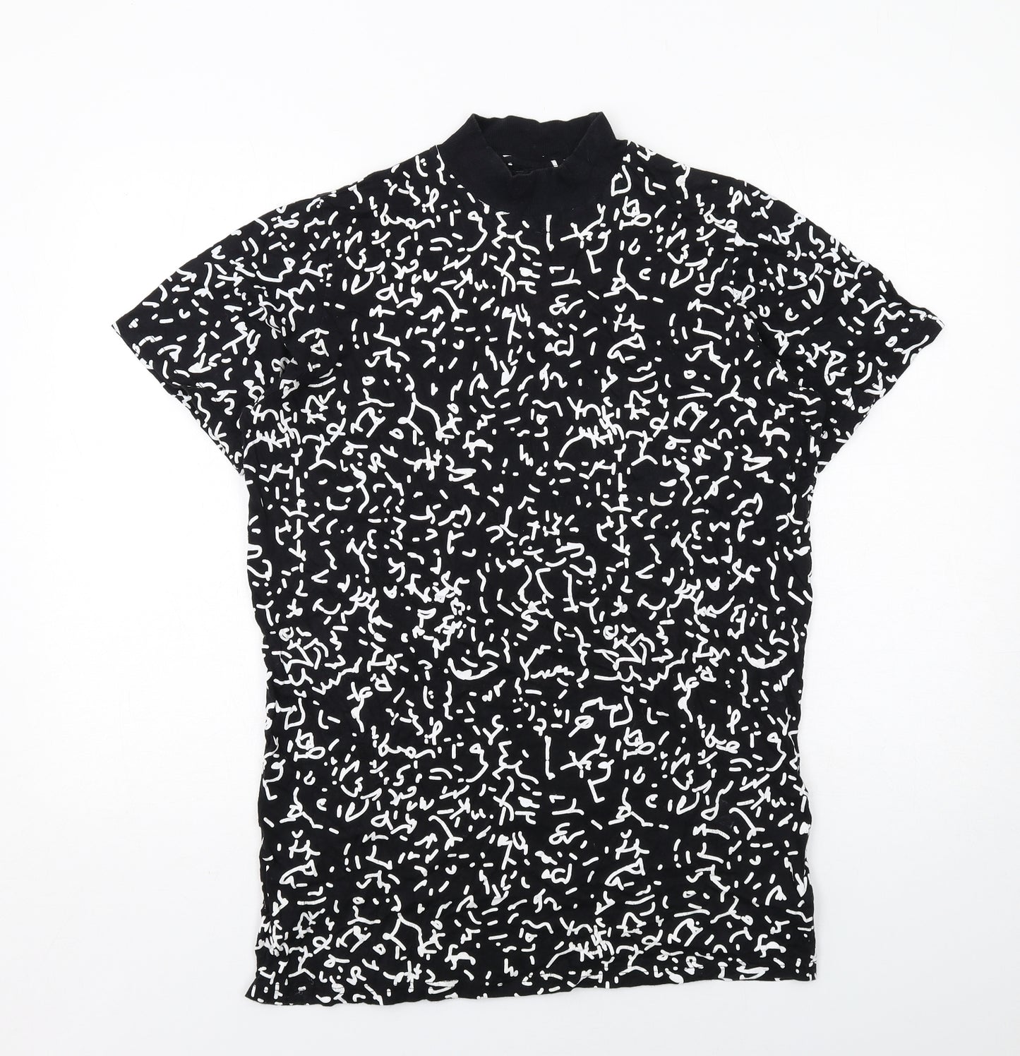 Cheap Monday Mens Black Geometric Cotton T-Shirt Size M Mock Neck