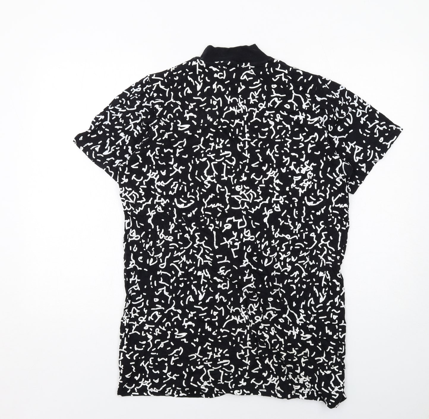 Cheap Monday Mens Black Geometric Cotton T-Shirt Size M Mock Neck