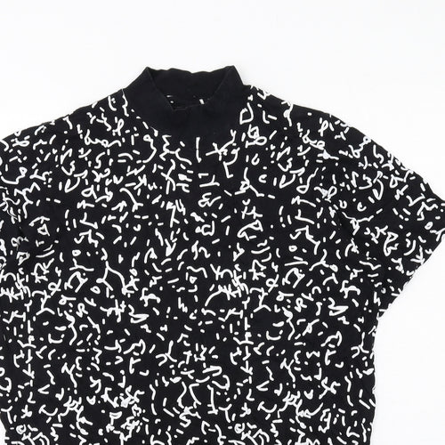 Cheap Monday Mens Black Geometric Cotton T-Shirt Size M Mock Neck