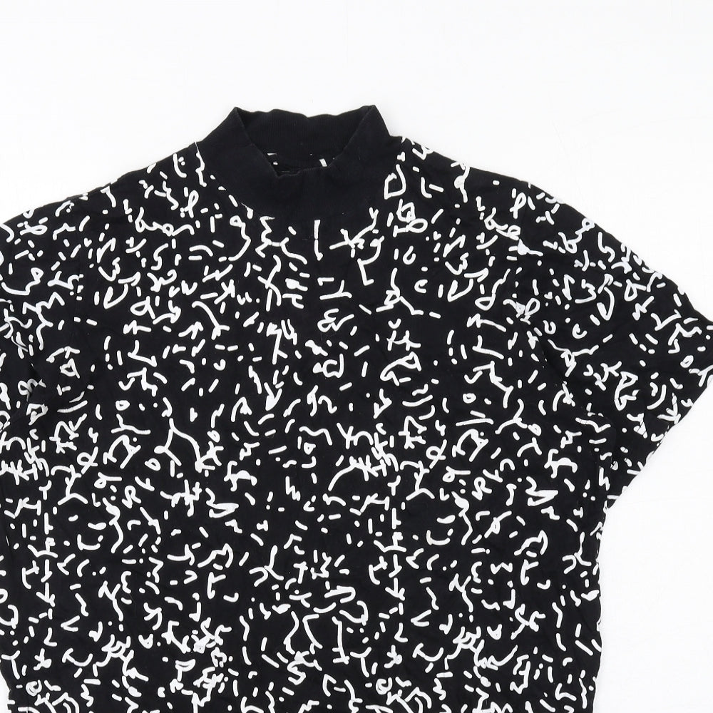 Cheap Monday Mens Black Geometric Cotton T-Shirt Size M Mock Neck