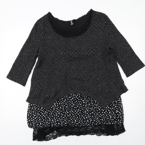 Izabel London Womens Grey Geometric Polyester Basic Blouse Size 12 Round Neck