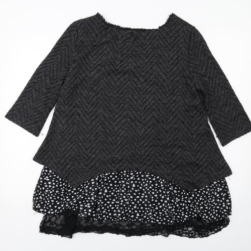 Izabel London Womens Grey Geometric Polyester Basic Blouse Size 12 Round Neck