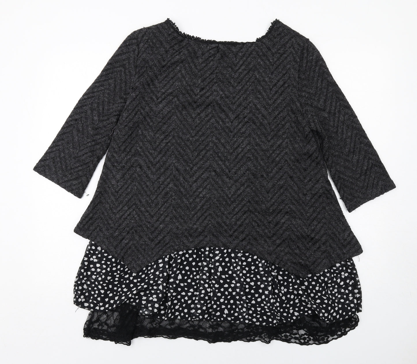 Izabel London Womens Grey Geometric Polyester Basic Blouse Size 12 Round Neck