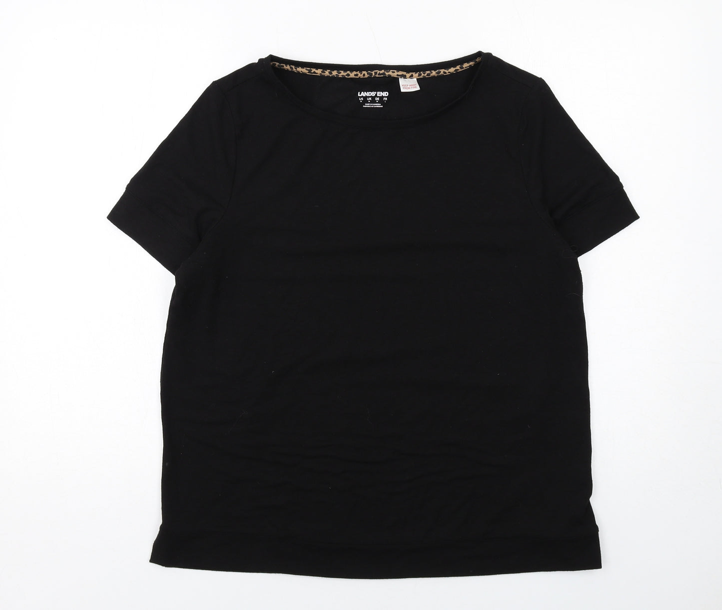 Lands' End Womens Black Polyester Basic T-Shirt Size M Round Neck