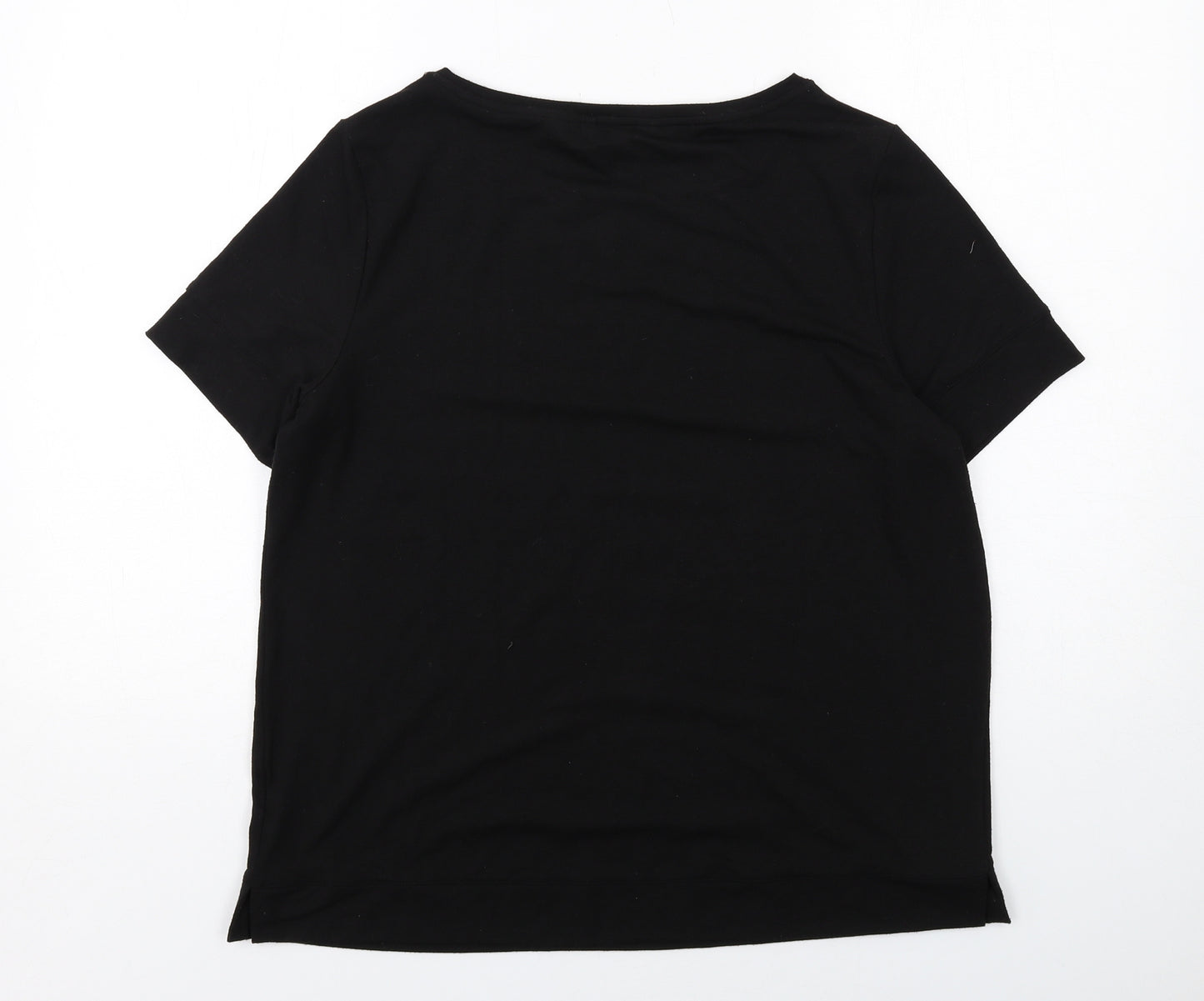 Lands' End Womens Black Polyester Basic T-Shirt Size M Round Neck