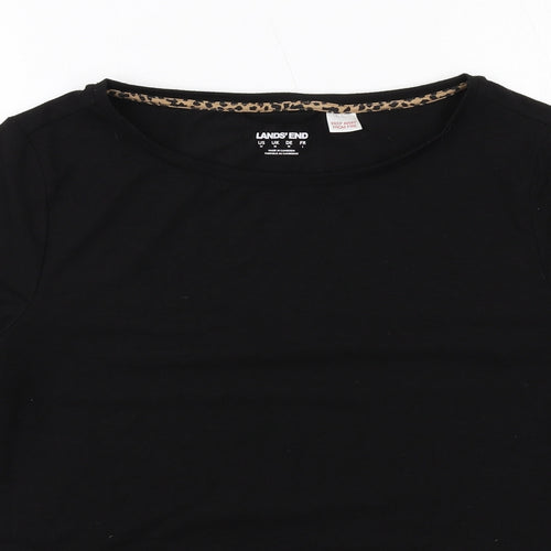 Lands' End Womens Black Polyester Basic T-Shirt Size M Round Neck