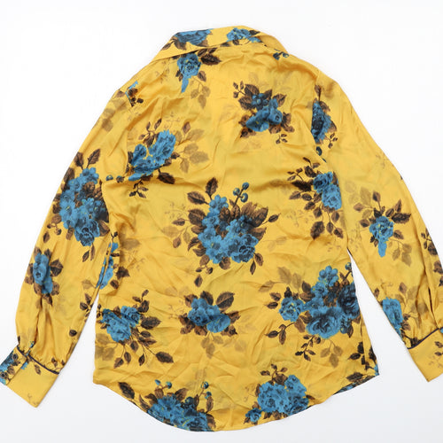 Zara Womens Yellow Floral Polyester Basic Button-Up Size XS Collared