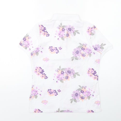 Damart Womens White Floral Polyester Basic Button-Up Size 10 Collared