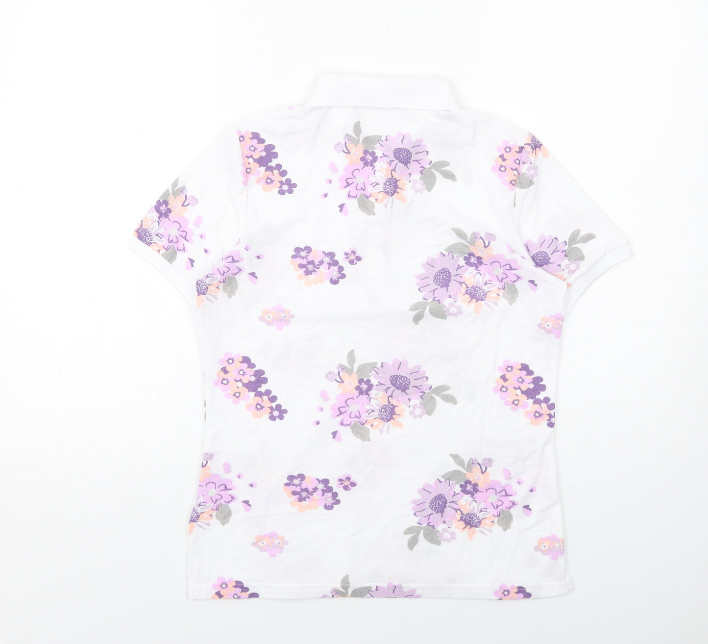 Damart Womens White Floral Polyester Basic Button-Up Size 10 Collared