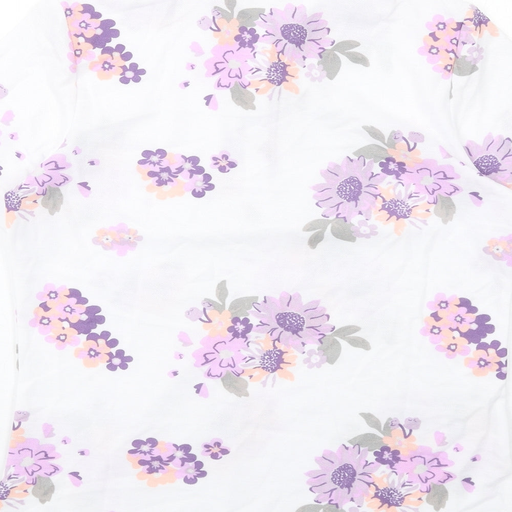 Damart Womens White Floral Polyester Basic Button-Up Size 10 Collared
