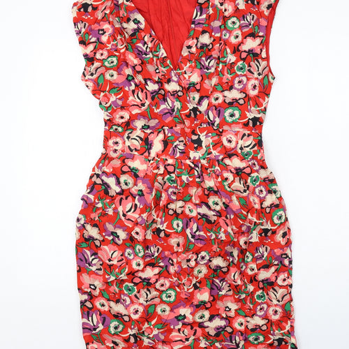Great Plains Womens Red Floral Modal Shift Size M V-Neck Zip