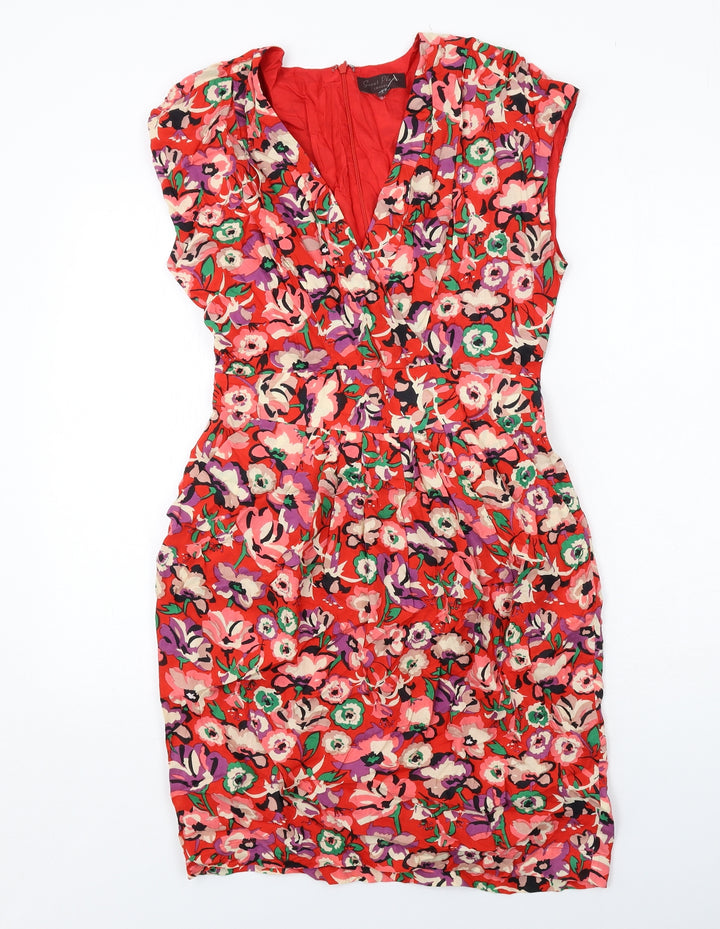 Great Plains Womens Red Floral Modal Shift Size M V-Neck Zip