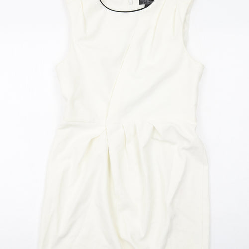 Topshop Womens Beige Polyester Shift Size 12 Round Neck Zip