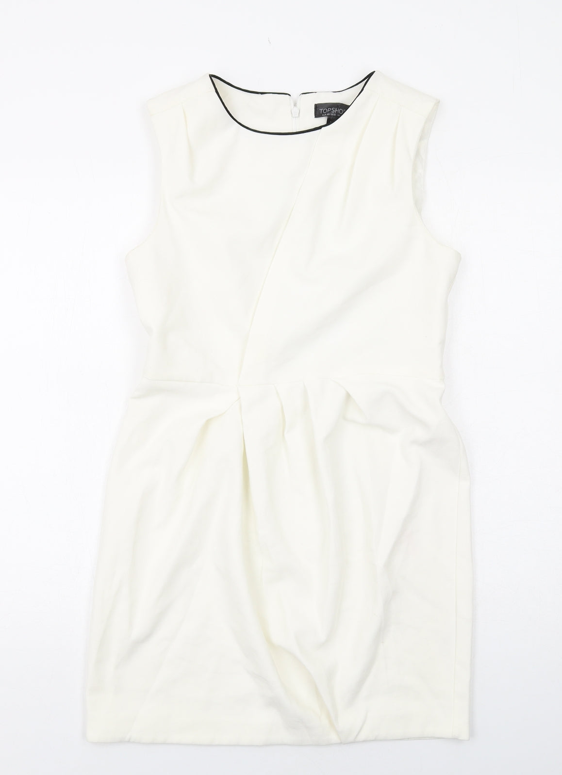 Topshop Womens Beige Polyester Shift Size 12 Round Neck Zip