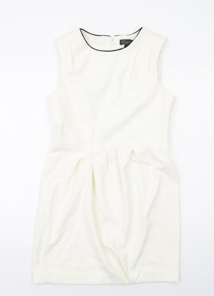Topshop Womens Beige Polyester Shift Size 12 Round Neck Zip