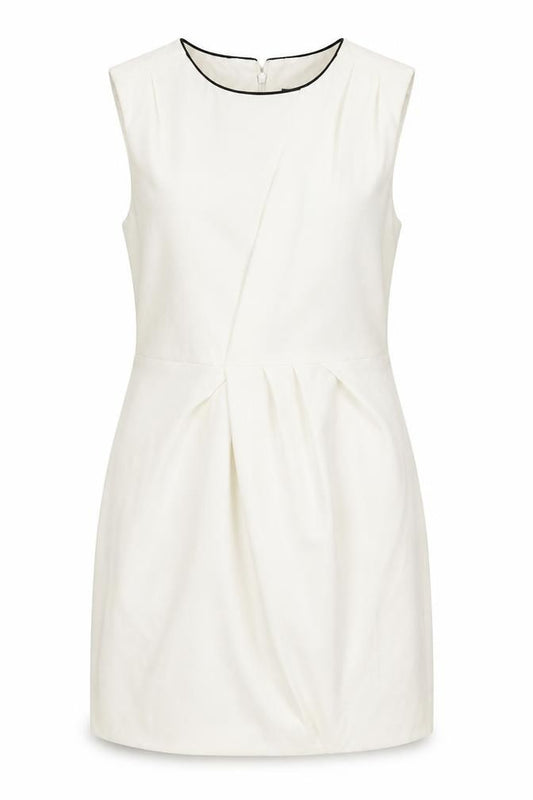 Front view of Topshop women’s beige polyester shift, size UK 12, round neck zip