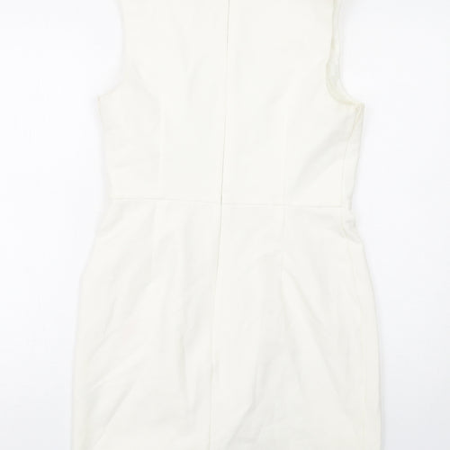Topshop Womens Beige Polyester Shift Size 12 Round Neck Zip