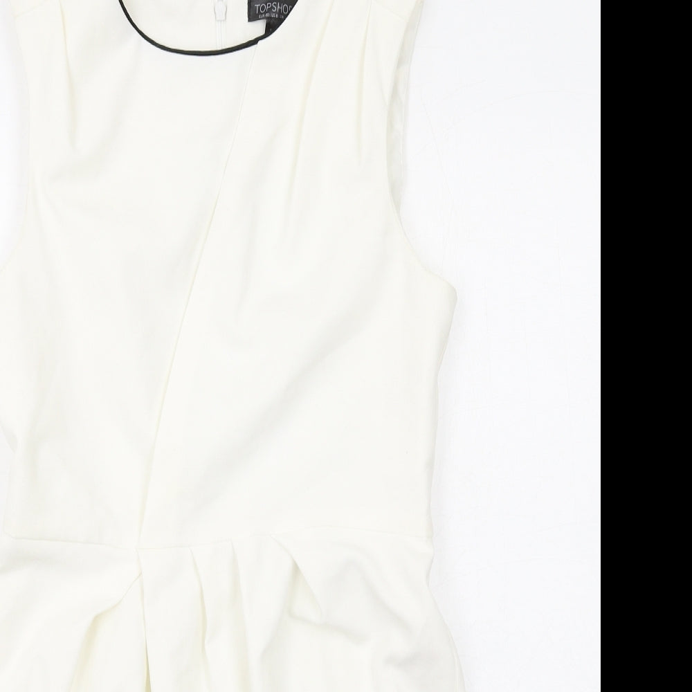 Topshop Womens Beige Polyester Shift Size 12 Round Neck Zip